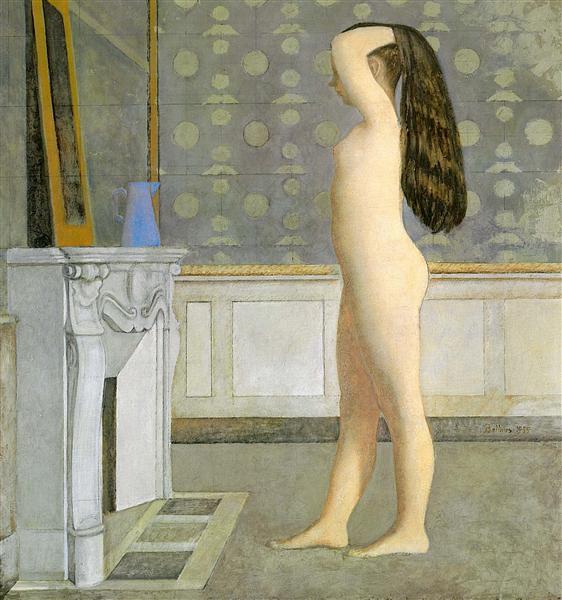 Figure in front of a mantel