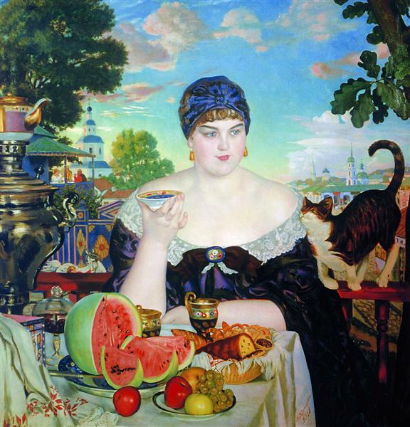 Kustodiev, 1918, The merchant's wife at tea