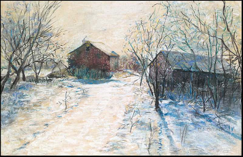 Metcalf, Farm buildings in a winter landscape