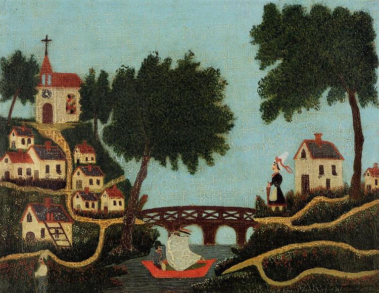 Rousseau, 1875, Landscape with bridge.