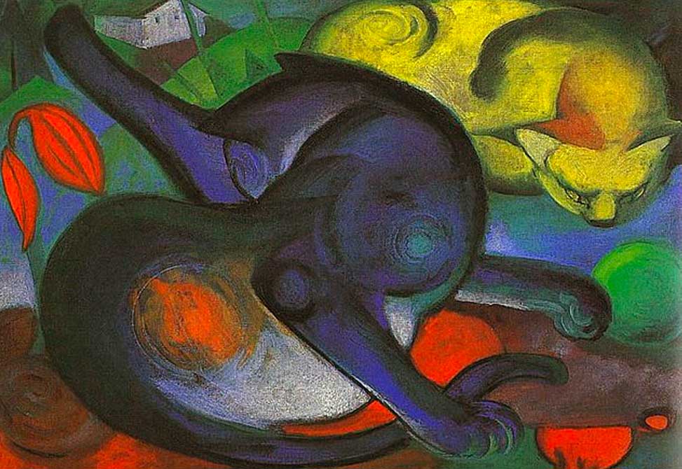 Franz Marc, Zwei Katzen, blau und gelb, 1912